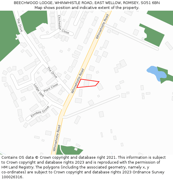 BEECHWOOD LODGE, WHINWHISTLE ROAD, EAST WELLOW, ROMSEY, SO51 6BN: Location map and indicative extent of plot