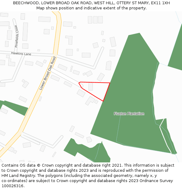 BEECHWOOD, LOWER BROAD OAK ROAD, WEST HILL, OTTERY ST MARY, EX11 1XH: Location map and indicative extent of plot