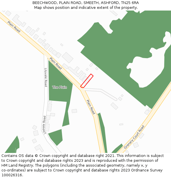 BEECHWOOD, PLAIN ROAD, SMEETH, ASHFORD, TN25 6RA: Location map and indicative extent of plot