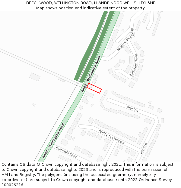 BEECHWOOD, WELLINGTON ROAD, LLANDRINDOD WELLS, LD1 5NB: Location map and indicative extent of plot