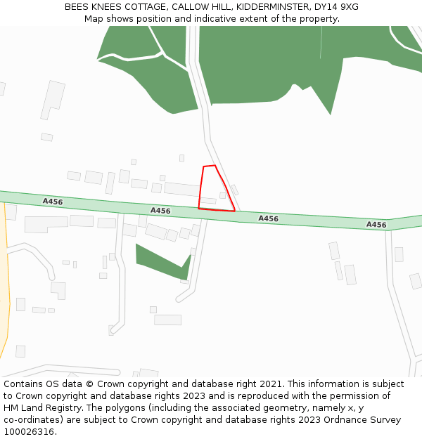 BEES KNEES COTTAGE, CALLOW HILL, KIDDERMINSTER, DY14 9XG: Location map and indicative extent of plot