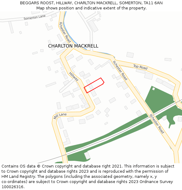 BEGGARS ROOST, HILLWAY, CHARLTON MACKRELL, SOMERTON, TA11 6AN: Location map and indicative extent of plot