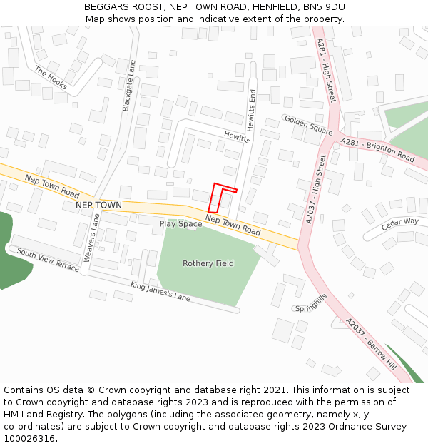 BEGGARS ROOST, NEP TOWN ROAD, HENFIELD, BN5 9DU: Location map and indicative extent of plot