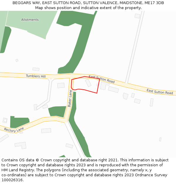 BEGGARS WAY, EAST SUTTON ROAD, SUTTON VALENCE, MAIDSTONE, ME17 3DB: Location map and indicative extent of plot