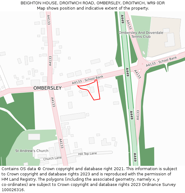 BEIGHTON HOUSE, DROITWICH ROAD, OMBERSLEY, DROITWICH, WR9 0DR: Location map and indicative extent of plot