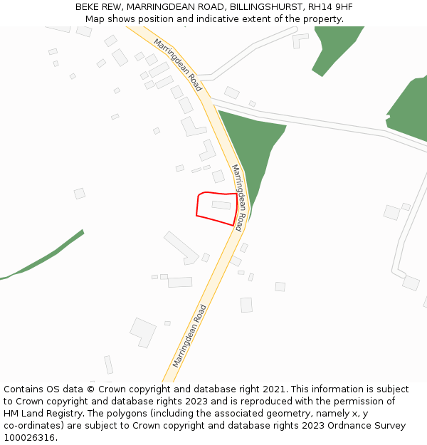 BEKE REW, MARRINGDEAN ROAD, BILLINGSHURST, RH14 9HF: Location map and indicative extent of plot