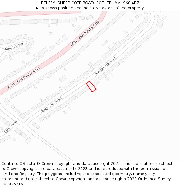 BELFRY, SHEEP COTE ROAD, ROTHERHAM, S60 4BZ: Location map and indicative extent of plot