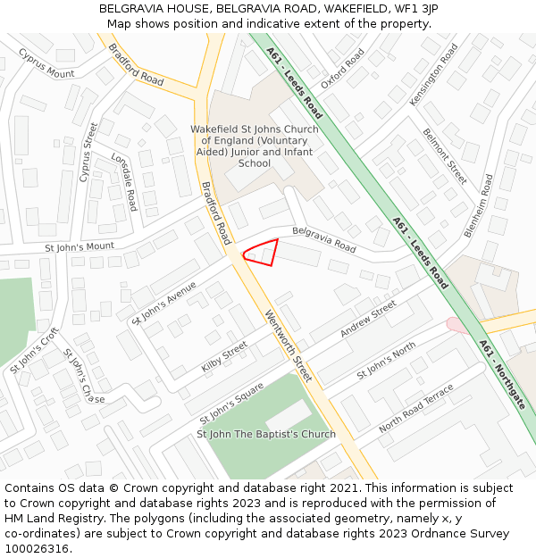 BELGRAVIA HOUSE, BELGRAVIA ROAD, WAKEFIELD, WF1 3JP: Location map and indicative extent of plot