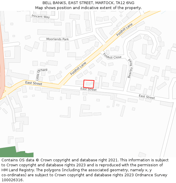 BELL BANKS, EAST STREET, MARTOCK, TA12 6NG: Location map and indicative extent of plot