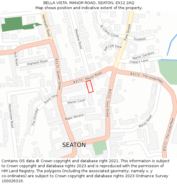 BELLA VISTA, MANOR ROAD, SEATON, EX12 2AQ: Location map and indicative extent of plot