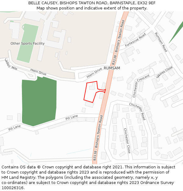 BELLE CAUSEY, BISHOPS TAWTON ROAD, BARNSTAPLE, EX32 9EF: Location map and indicative extent of plot