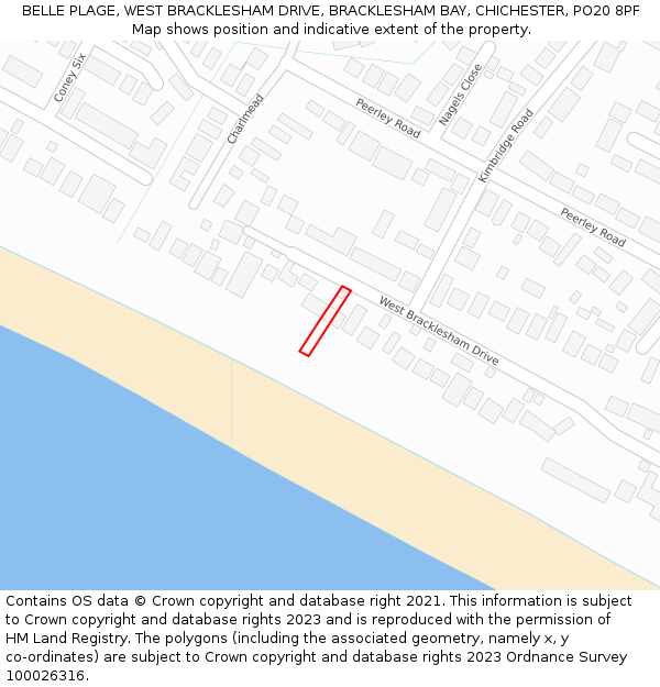 BELLE PLAGE, WEST BRACKLESHAM DRIVE, BRACKLESHAM BAY, CHICHESTER, PO20 8PF: Location map and indicative extent of plot