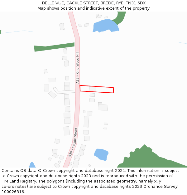 BELLE VUE, CACKLE STREET, BREDE, RYE, TN31 6DX: Location map and indicative extent of plot