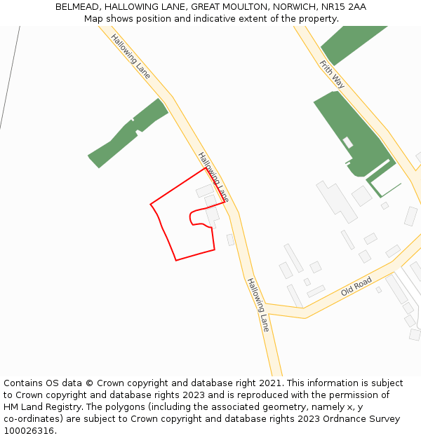 BELMEAD, HALLOWING LANE, GREAT MOULTON, NORWICH, NR15 2AA: Location map and indicative extent of plot