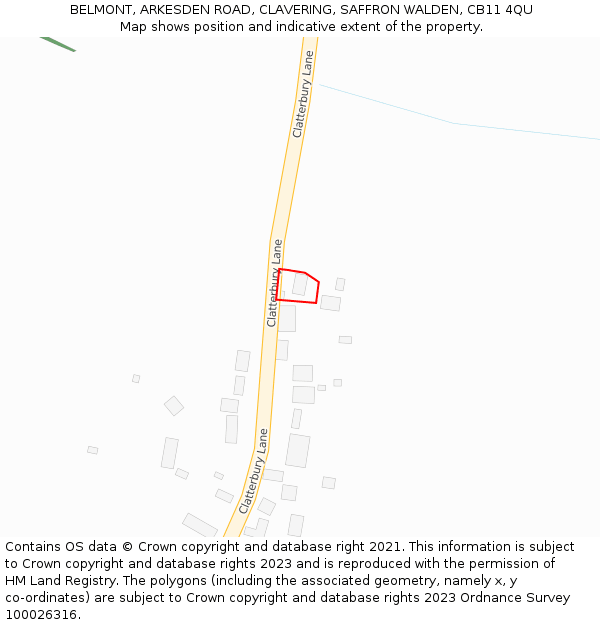 BELMONT, ARKESDEN ROAD, CLAVERING, SAFFRON WALDEN, CB11 4QU: Location map and indicative extent of plot