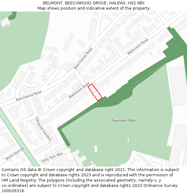 BELMONT, BEECHWOOD GROVE, HALIFAX, HX2 9BY: Location map and indicative extent of plot