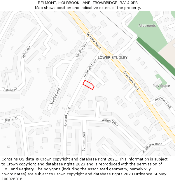 BELMONT, HOLBROOK LANE, TROWBRIDGE, BA14 0PR: Location map and indicative extent of plot