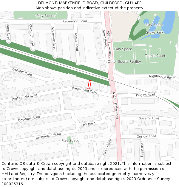 BELMONT, MARKENFIELD ROAD, GUILDFORD, GU1 4PF: Location map and indicative extent of plot