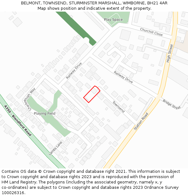 BELMONT, TOWNSEND, STURMINSTER MARSHALL, WIMBORNE, BH21 4AR: Location map and indicative extent of plot