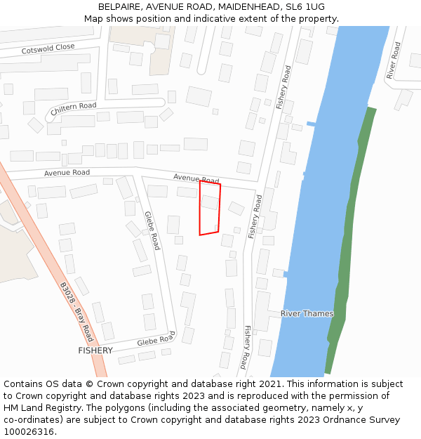 BELPAIRE, AVENUE ROAD, MAIDENHEAD, SL6 1UG: Location map and indicative extent of plot