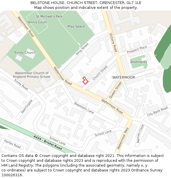BELSTONE HOUSE, CHURCH STREET, CIRENCESTER, GL7 1LE: Location map and indicative extent of plot