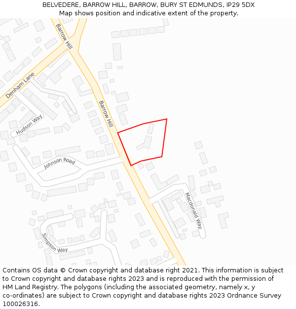 BELVEDERE, BARROW HILL, BARROW, BURY ST EDMUNDS, IP29 5DX: Location map and indicative extent of plot