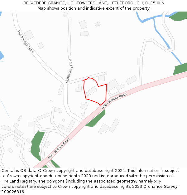 BELVEDERE GRANGE, LIGHTOWLERS LANE, LITTLEBOROUGH, OL15 0LN: Location map and indicative extent of plot