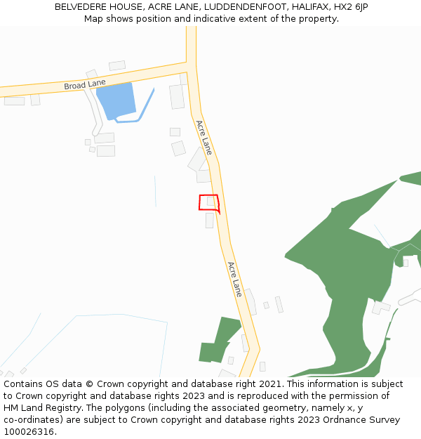 BELVEDERE HOUSE, ACRE LANE, LUDDENDENFOOT, HALIFAX, HX2 6JP: Location map and indicative extent of plot