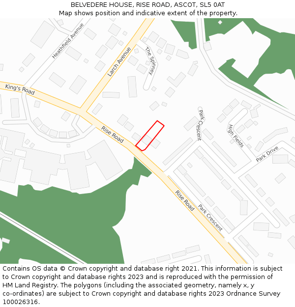 BELVEDERE HOUSE, RISE ROAD, ASCOT, SL5 0AT: Location map and indicative extent of plot