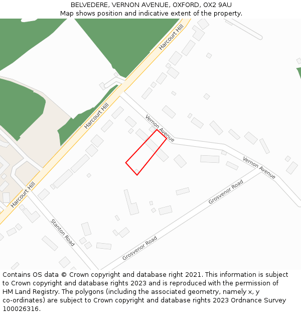 BELVEDERE, VERNON AVENUE, OXFORD, OX2 9AU: Location map and indicative extent of plot