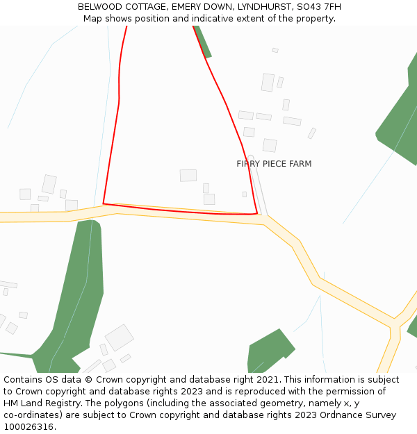 BELWOOD COTTAGE, EMERY DOWN, LYNDHURST, SO43 7FH: Location map and indicative extent of plot