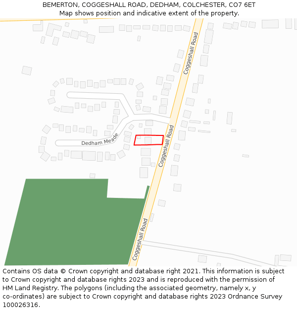 BEMERTON, COGGESHALL ROAD, DEDHAM, COLCHESTER, CO7 6ET: Location map and indicative extent of plot