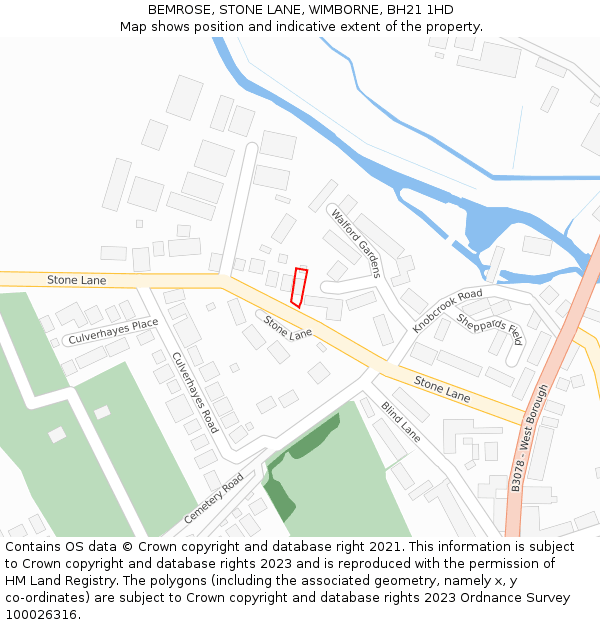 BEMROSE, STONE LANE, WIMBORNE, BH21 1HD: Location map and indicative extent of plot