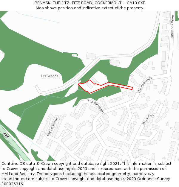 BENASK, THE FITZ, FITZ ROAD, COCKERMOUTH, CA13 0XE: Location map and indicative extent of plot