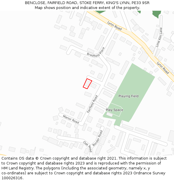 BENCLOSE, FAIRFIELD ROAD, STOKE FERRY, KING'S LYNN, PE33 9SR: Location map and indicative extent of plot