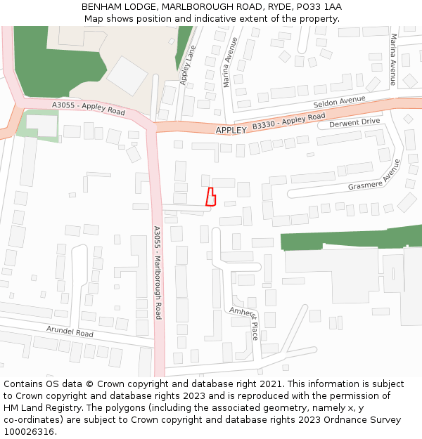 BENHAM LODGE, MARLBOROUGH ROAD, RYDE, PO33 1AA: Location map and indicative extent of plot