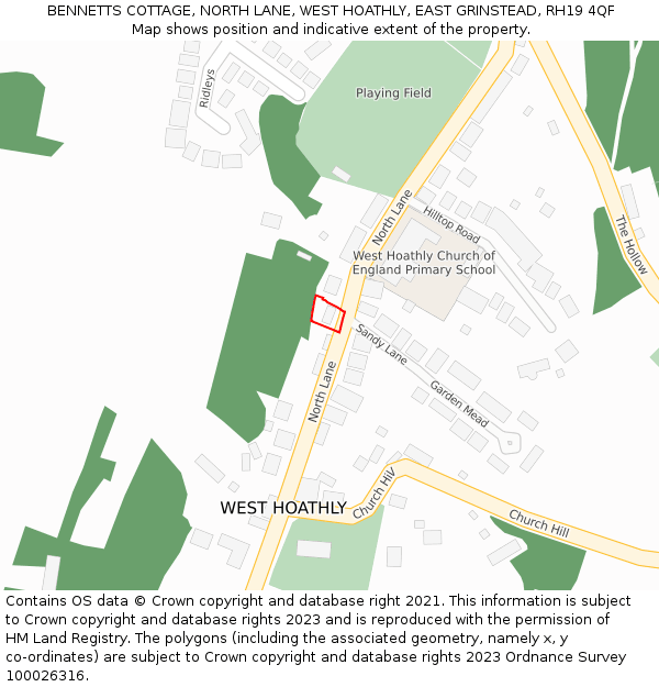 BENNETTS COTTAGE, NORTH LANE, WEST HOATHLY, EAST GRINSTEAD, RH19 4QF: Location map and indicative extent of plot