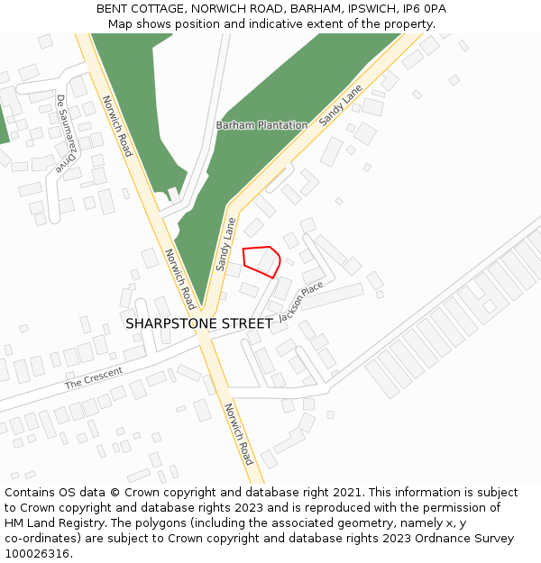 BENT COTTAGE, NORWICH ROAD, BARHAM, IPSWICH, IP6 0PA: Location map and indicative extent of plot