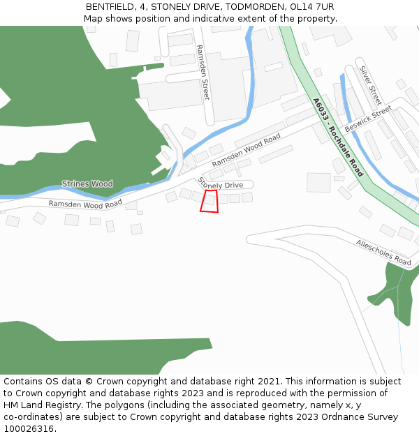 BENTFIELD, 4, STONELY DRIVE, TODMORDEN, OL14 7UR: Location map and indicative extent of plot