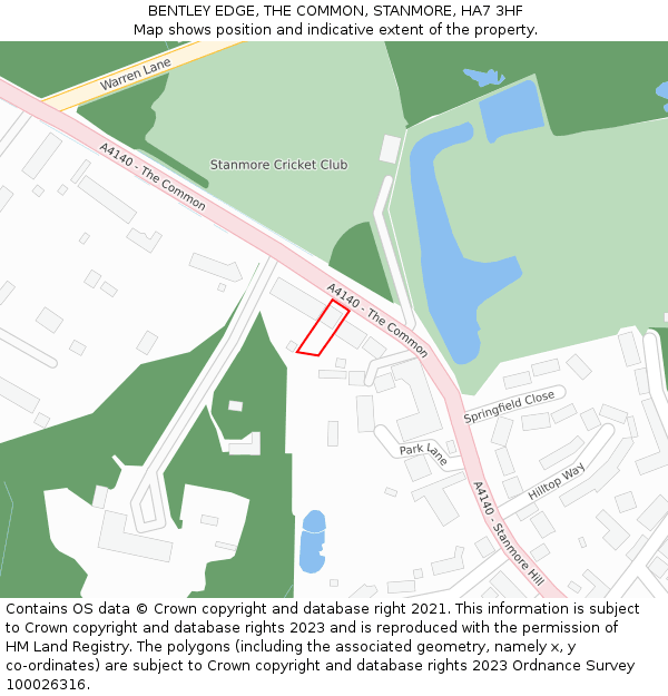 BENTLEY EDGE, THE COMMON, STANMORE, HA7 3HF: Location map and indicative extent of plot