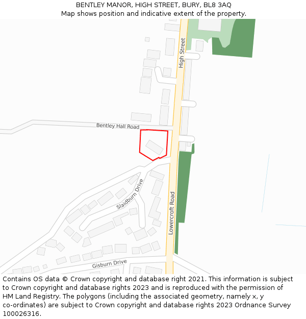 BENTLEY MANOR, HIGH STREET, BURY, BL8 3AQ: Location map and indicative extent of plot