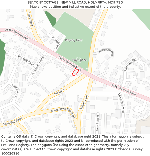 BENTONY COTTAGE, NEW MILL ROAD, HOLMFIRTH, HD9 7SQ: Location map and indicative extent of plot