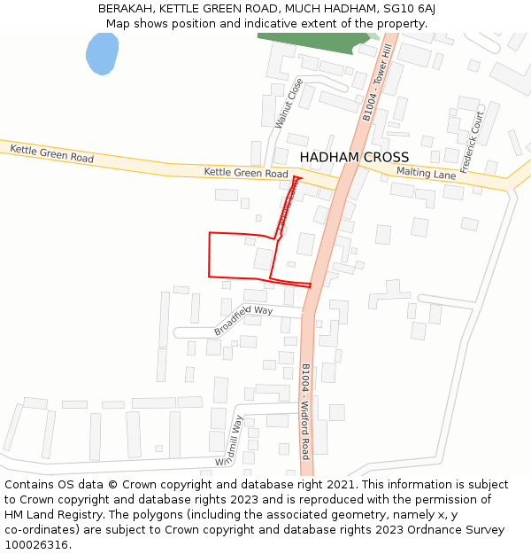 BERAKAH, KETTLE GREEN ROAD, MUCH HADHAM, SG10 6AJ: Location map and indicative extent of plot