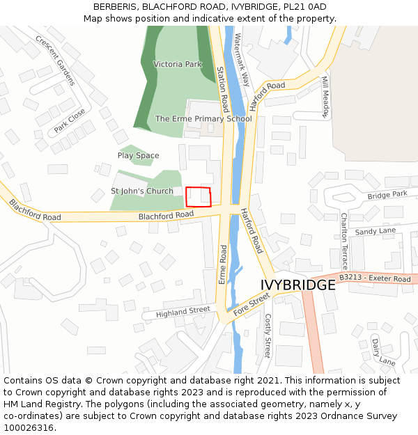 BERBERIS, BLACHFORD ROAD, IVYBRIDGE, PL21 0AD: Location map and indicative extent of plot