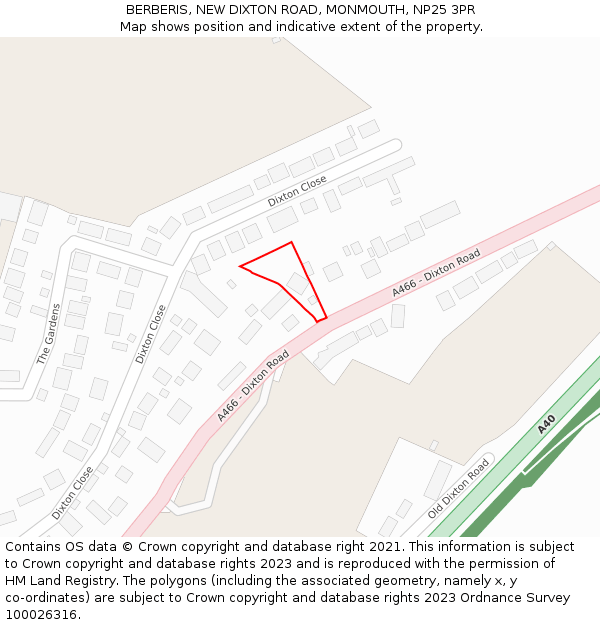 BERBERIS, NEW DIXTON ROAD, MONMOUTH, NP25 3PR: Location map and indicative extent of plot