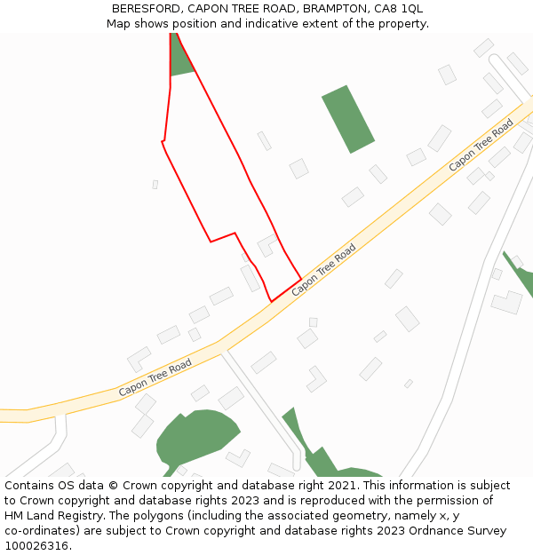 BERESFORD, CAPON TREE ROAD, BRAMPTON, CA8 1QL: Location map and indicative extent of plot