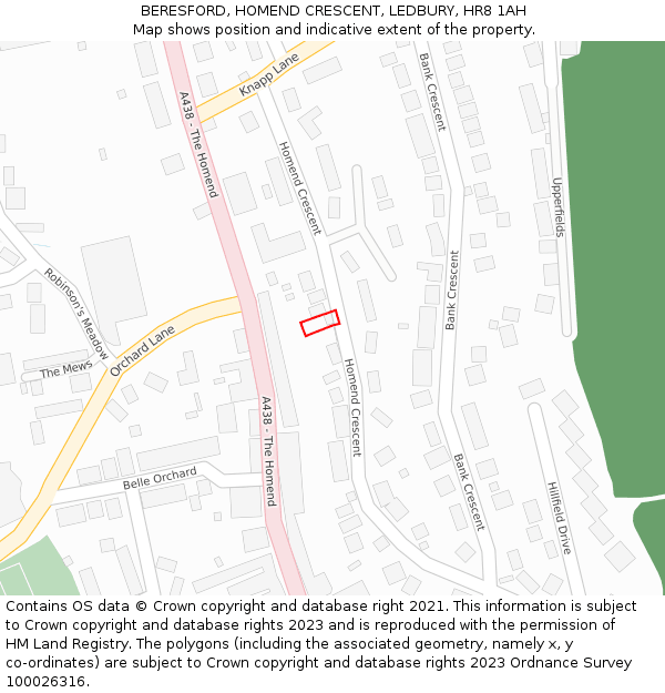 BERESFORD, HOMEND CRESCENT, LEDBURY, HR8 1AH: Location map and indicative extent of plot