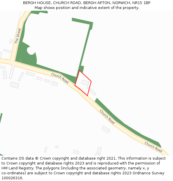 BERGH HOUSE, CHURCH ROAD, BERGH APTON, NORWICH, NR15 1BP: Location map and indicative extent of plot
