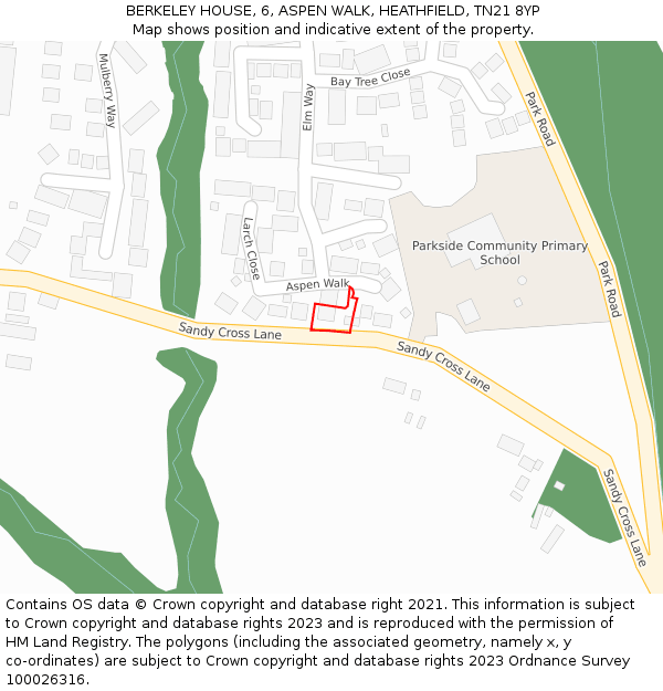 BERKELEY HOUSE, 6, ASPEN WALK, HEATHFIELD, TN21 8YP: Location map and indicative extent of plot