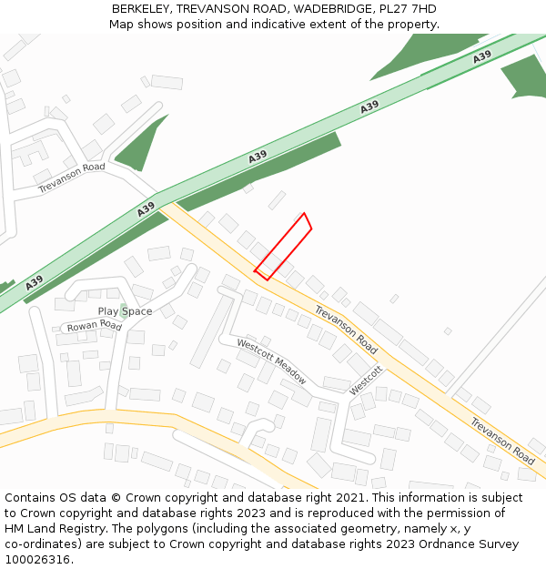 BERKELEY, TREVANSON ROAD, WADEBRIDGE, PL27 7HD: Location map and indicative extent of plot